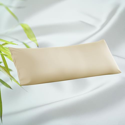 1 Pack Body Size Bamboo Viscose Zippered Pillow Case,400 Thread Count Cooling Pillow Protectors for Hot Sleepers, Luxurious Hotel Quality - Silky, Soft, Breathable (20x54 Inches, Beige)