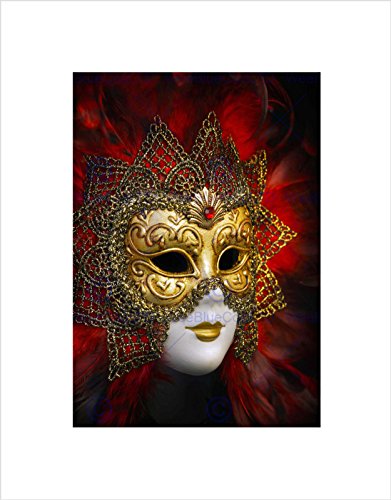 Wee Blue Coo PHOTO VENETIAN MASK CARNIVAL GOLD RED ORNATE DESIGN FRAMED ART PRINT B12X8348
