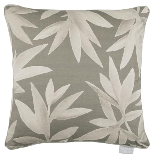Voyage Maison Silverwood Feather Filled Cushion – Watercolour Bold Leaf Piped Decorative Pillow (Frost - 50x50cm)