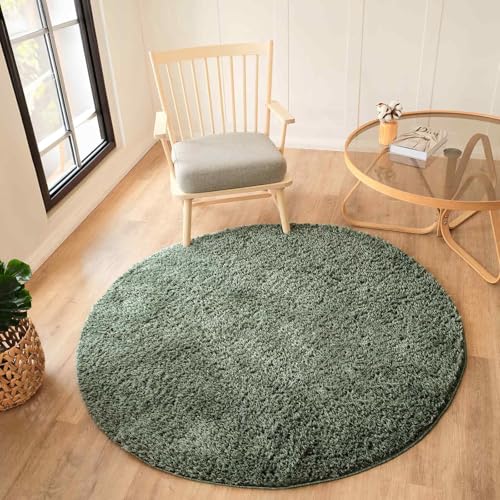Livabliss Soso Shaggy Carpet 160 cm, Soft Plush Thick Pile for Living Room & Bedroom, Neutral Berber Boho Design, Easy Care, Medium Green