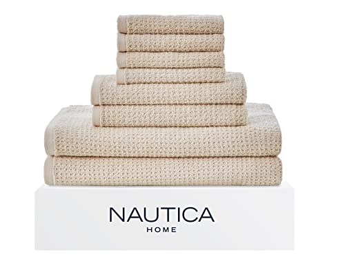 Nautica - 8pc Bath Towels Set, Highly Absorbent & Quick Dry Towel, Stylish Bathroom Decor & Dorm Room Essentials (Oasis Beige, 8 Piece)