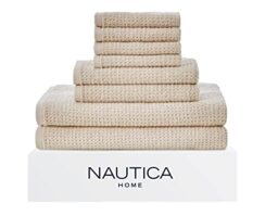Nautica - 8pc Bath Towels Set, Highly Absorbent & Quick Dry Towel, Stylish Bathroom Decor & Dorm Room Essentials (Oasis Beige, 8 Piece)