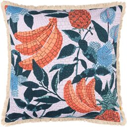 furn. Cypressa Feather Filled Cushion – Mediterranean Floral Fruit Mosaic Tile Decorative Pillow (Lilac – 50x50cm)