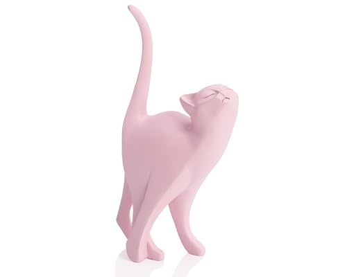 AMOIENSIS 7 Inch Pink Proud Cat Statue, Cat Memorial Gift Home Decor - Cat Lover Gift for Home Decor, Office Desk, Minimalist Cat Sculpture with Elegant Flowing Lines