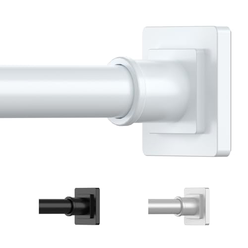 UIOSANRT White Shower Curtain Rod 31-68 Inches Non-Slip Tension Mounted No Drill Curtain Rods Spring Tension Adjustable Tension Rod for Windows Bathroom