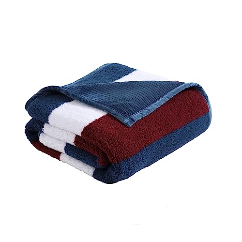 Nautica Ultra Soft Plush Home Decor, All Season Reversible Sherpa Bedding Throw Blanket, 50 x 60, Wilton Navy