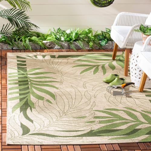 Safavieh Contemporary Rug for Living Room, Dining Room, Bedroom - Courtyard Collection, Short Pile, in Green and Beige, 160 X 231 cm