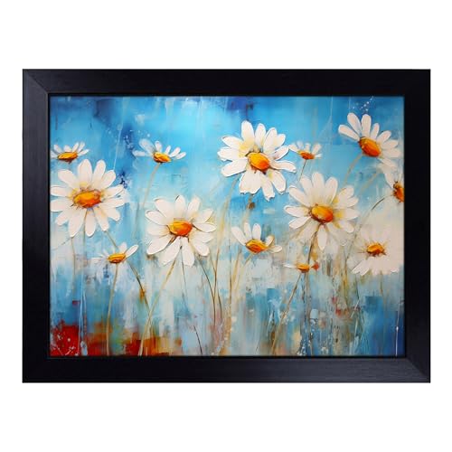 Lap Tray with Bean Bag Cushion, Daisy Abstract - Handmade in the UK, Raised Wooden Edge, Padded Cushion, Heat-Resistant Wipe-Clean Surface, for Meals, Laptops and Crafts