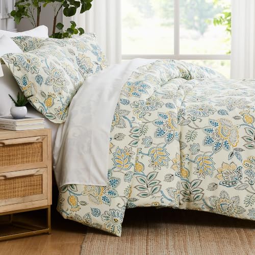 Southshore Fine Living, Inc. 3 Piece Full/Queen Size Comforter Set, Down Alternative Floral Bedspread, The Wanderlust Collection Queen/Full Size Bedding Sets for Queen/Full Mattress, Cream