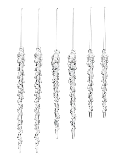 Melting Clear Glass Icicles – Set of 6 Christmas Tree Decorations, 15–25 cm