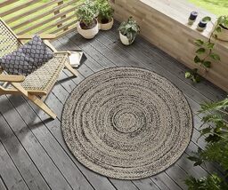 Hanse Home Swirl Indoor and Outdoor Rug Round - Round Outdoor Rug Mottled Weatherproof & Waterproof Flat Weave Outdoor Rug for Living Room, Hallway, Patio, Garden, Balcony - Cream Black
