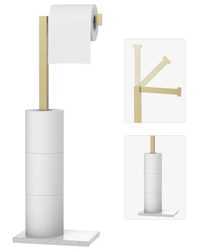 "HOMEMYSTIQUE Toilet Paper Holder Stand Brushed Gold SUS 304 Stainless Steel Rustproof Free Standing 22"" Rotating Bathroom Tissue Roll Holder for 4 Rolls with Marble Base"