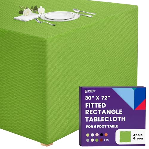 Gee Di Moda Fitted Tablecloth - 72 x 30 Inch Apple Green - Heavy Duty Washable Fabric - for 6 Ft Rectangular Table, Buffet, Party, Dinner, Wedding & Trade Show