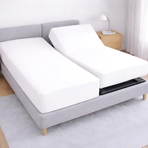 Split Queen Adjustable Bed Fitted Sheets, Soft Brushed Microfiber, White