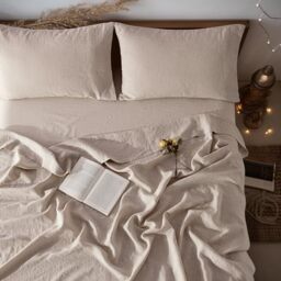 "LBR02M 100% Linen Sheet Set Full Size, Bed Sheets 4 Piece Sets, Solid Color Natural Flax Bed Sheets Soft Breathable Bedding,16"" Deep Pocket,All Season (Full, Linen)"
