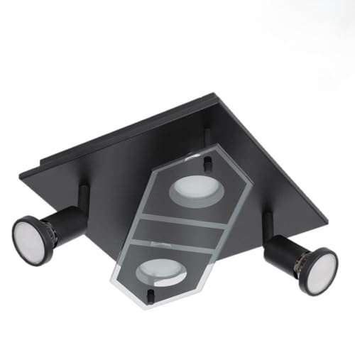 Eglo LED Ceiling Spotlight Cabo 2, 4-Light Ceiling lamp with Adjustable Spots, Metal Ceiling Light in Black and Glass, Ceiling Spotlight Including GU10 Bulbs, 25x25 cm