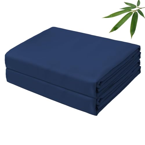 Bamboo Viscose Flat Sheets Only, 400 Thread Count Sateen Weave Twin Size Flat Sheet Only 2 Pcs, Luxury Soft Cooling for Hot Sleepers, Silky Breathable (Navy Blue, Twin 2 Pcs)