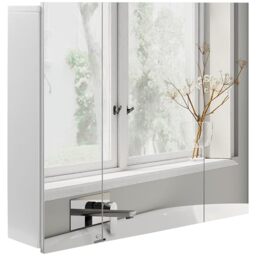 kleankin Bathroom Medicine Cabinet with Mirror Wall Mounted 3 Doors White
