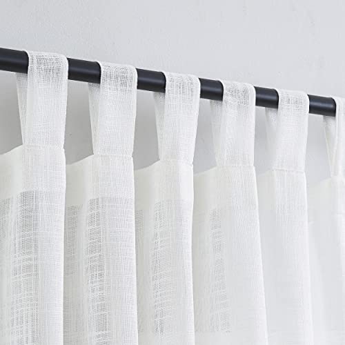 Voilybird White Linen Curtains 244 cm Length with Bookmark Window Curtain Panel for Living Room 132 cm x L 96 cm