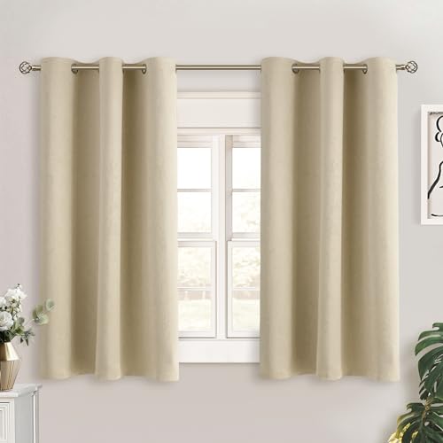 "BGment Beige Short Curtains for Kitchen Window, Room Darkening Curtains, 44.5"" Long Thermal Insulated Curtains for Small Bedroom, 2 Panel Set, 96 x"