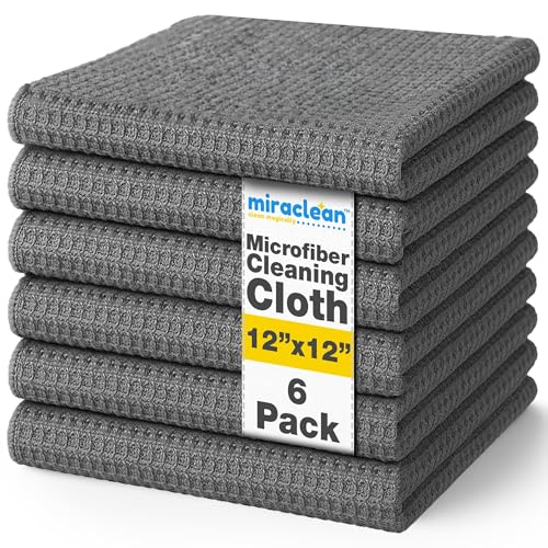MIRACLEAN Waffle Weave Microfiber Towel, 12 x 12 inches, Barista Towels, Lint Free Cloth, Glass Towels, Waffle Towels Car Detailing, 6 Pack Premium Microfiber Cleaning Cloth