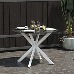 DHP Furniture Circi Outdoor Dining Table, Glass Top, Black & White