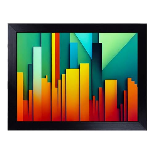 Lap Tray with Bean Bag Cushion, Trendy Abstract Skyscrapers - Handmade in the UK, Raised Wooden Edge, Padded Cushion, Heat-Resistant Wipe-Clean Surface, for Meals, Laptops and Crafts