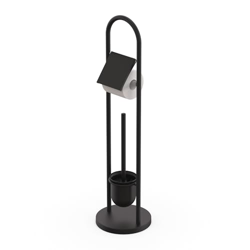 Relaxdays bathroom set, stainless steel, HxD: 79 x 22 cm, freestanding toilet paper holder, toilet brush and holder