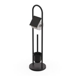 Relaxdays bathroom set, stainless steel, HxD: 79 x 22 cm, freestanding toilet paper holder, toilet brush and holder