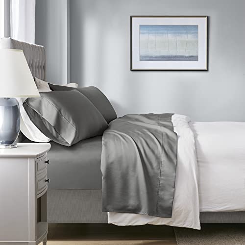 Beautyrest 1000 Thread Count, Solid Color Bed Sheets Set, Elastic Deep Pocket, All Season, Breathable, HeiQ Smart Temperature, Soft Cotton Blend Bedding, Matching Pillowcase, Queen Charcoal 4 Piece