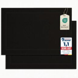 Komfortec Bath Mat Set, 2 Pieces, Terry Cloth Shower Mat, Washable Shower Mat & Bath Mat, 800 g/m² & 100% Cotton, Absorbent & Quick Drying, 50 x 80 cm, Black