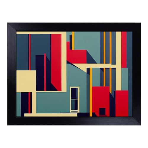 Lap Tray with Bean Bag Cushion, Bauhaus Architecture Abstract - Handmade in the UK, Raised Wooden Edge, Padded Cushion, Heat-Resistant Wipe-Clean Surface, for Meals, Laptops and Crafts