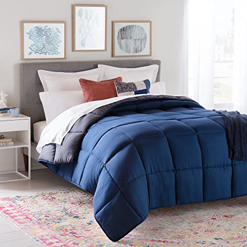 Linenspa 4 Seasons Microfibre Duvet - All Season Duvet - Ultra Soft - 135 x 200 cm, Navy Blue/Graphite