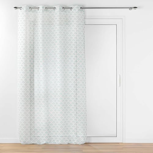 Douceur d'Intérieur, Lorea Sage Net Curtain with Eyelets (140 x 240 cm) Metallic Printed Sandblasted Voile