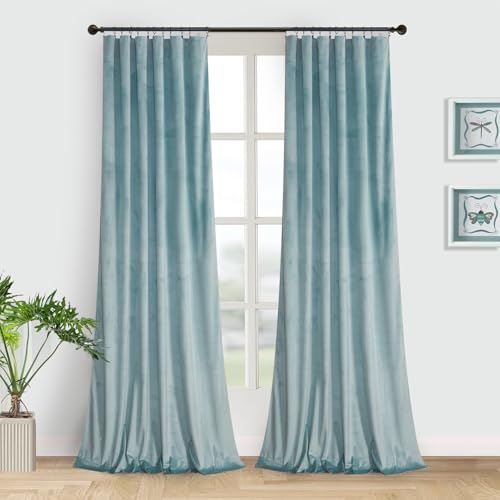 Roslynwood Velvet Eggshell Blue Curtain 72 inch Length - Curtains Block Light Rod Pocket Thermal Insulated Window Drapes Set for Living Room/Bedroom/Dining Room, W52 x L72, 2 Panels