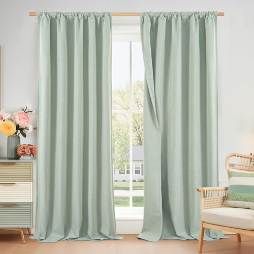 BGment Light Sage Green Linen Blackout Curtains for Bedroom 84 Inch Length - Thermal Insulated Drapes Rod Pocket Room Darkening for Living Room Privacy, 2 Panels Set, 52 X 84 Inch