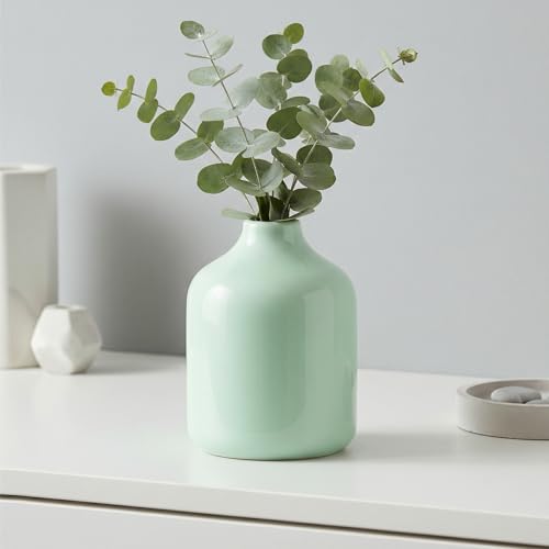 Sunddo 4 Inch Small Green Vase for Flowers - Cute Modern Decorative Vases Home Decor, Ceramic Bud Vase for Dining Table, Night Stand, Bathroom Decoration, Office Desk, Bathtub Decor