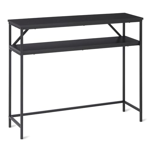 Amazon Basics Rectangular Console Table with Storage Shelf, Steel Frame, 30D x 100W x 80H cm, Black