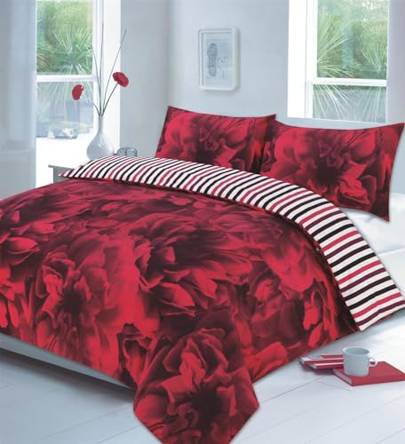 Kampala Hill Roses Duvet Cover Bedding Set Super King, Red