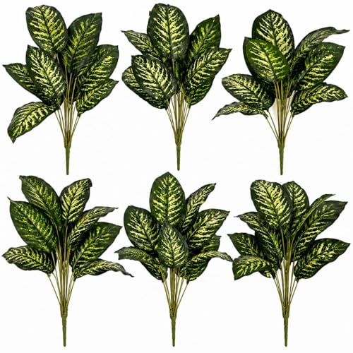 Leaf Multipack Artificial Dieffenbachia Caladium Style Stem Plant Large Faux Green Foliage Arrangement