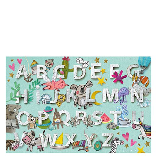 Laroom Abecedari Children's Vinyl Rug, Non Slip, Green, 135 x 200 cm