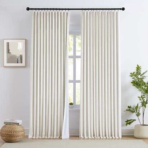 "Natural Pinch Pleated Full Blackout Curtains Drapes 108 Inches Long Linen Blend Room Darkening Window Drapes for Living Room Bedroom Thermal Insulated Pleat Panels with Hooks 40"" Wx108 Lx2"