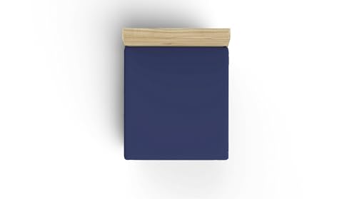 Premium Ranforce Double Fitted Sheet, Sax Blue, 140 x 190 + 30 cm, 100% Cotton, 155 Thread Count, 117 g/m², Machine Washable at 30°C, Soft and Durable