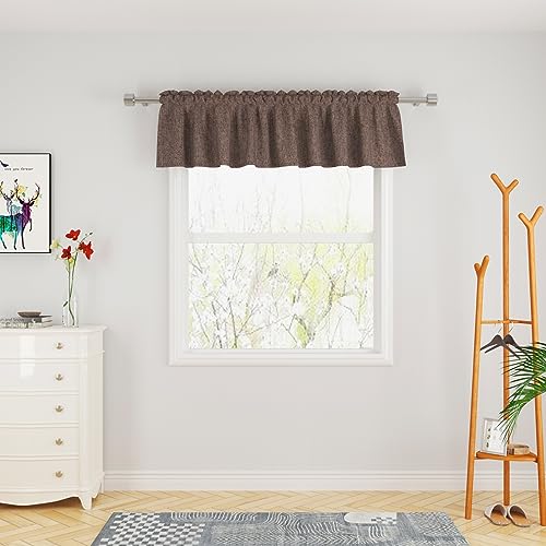 "UPOPO Brown Valance Curtains 14 inches Long Linen Textured Curtain Toppers Valance Living Room Kitchen Short Small Mini Bedroom Window Curtain Valances 1 Panel Rod Pocket 90""x14"""