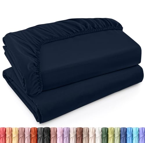 Utopia Bedding Double Fitted Sheets Soft Brushed Microfiber Deep Pockets Shrink Resistant and Fade Resistant Easy Care (Twin XL, Navy) Bulk Pack of 2
