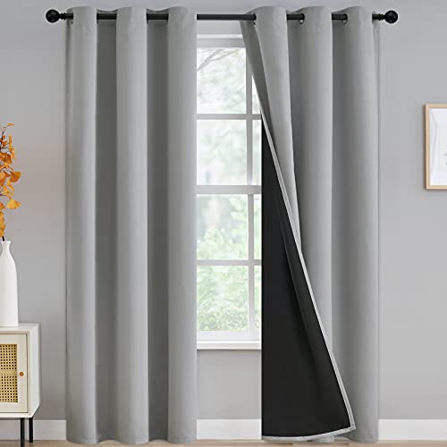 Yakamok 100% Blackout Curtains for Bedroom 84 Inch Length, Light Blocking Drapes, Full Room Darkening Thermal Insulated Solid Grommet Panels for Living Room, 42Wx84L, Light Grey, 2 Panels
