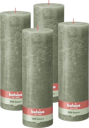 Bolsius Rustic Pillar Candle XXL - Green - Set of 4-30 x 10 cm - Long Burning Time 200 Hours - Unscented - Includes Natural Vegan Wax - Without Palm Oil