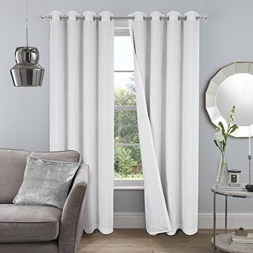 always4u White Soft Velvet Curtains Set of 2 100% Blackout Thermal Energy Saving Velour Curtians for Living Room Bedroom 52 * 108 Inches Long Curtains