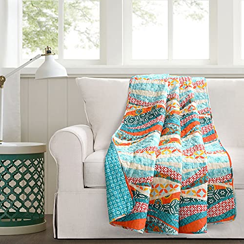 "Lush Decor Hailey Watercolor Wave Reversible Cotton Throw Blanket, 60"" x 50"", Turquoise"
