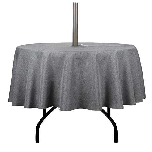 youngseahome Outdoor Tablecloth Wrinkle-Free Stain Resistant Waterproof Polyester Fabric Table Cover with Zipper Umbrella Hole for Picnic/Party/Dinner/Patio Garden(70inch Round,Zippered,Grey)